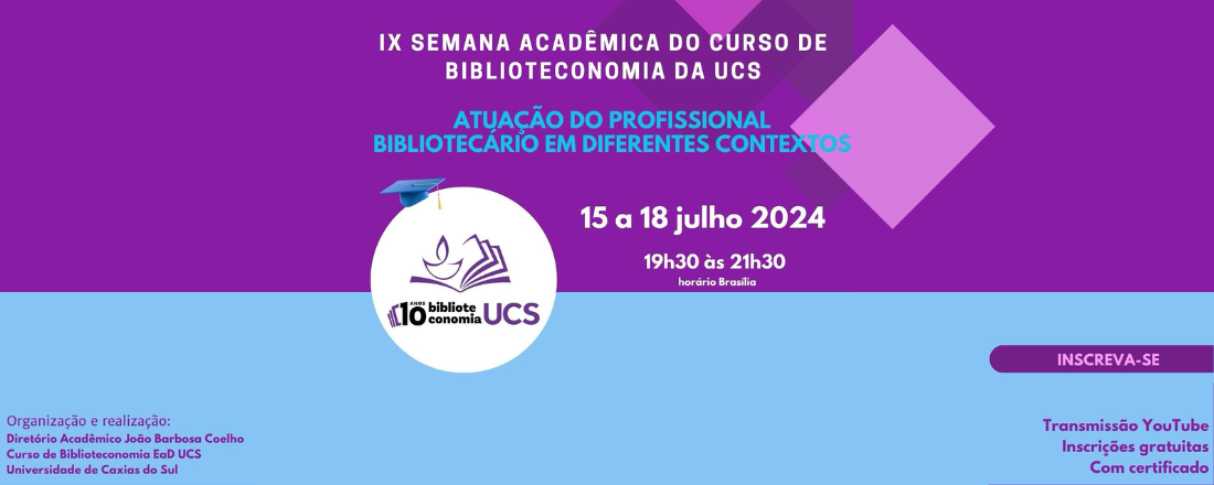 IX Semana Acadêmica do Curso de Biblioteconomia da UCS: Explorando a Atuação do Profissional Bibliotecário em Diferentes Contextos